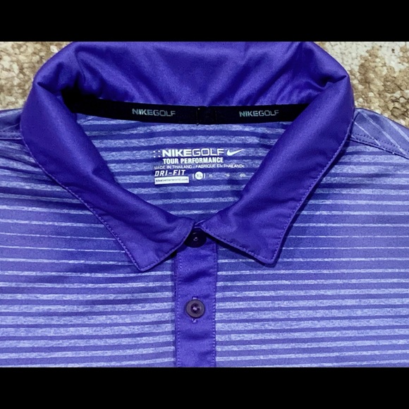 SOLD!!!!! Mens Nike Tour Performance Dri-Fit Golf Polo Purple/Gray Striped XL - Picture 5 of 11
